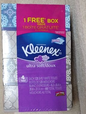 Lot of 2 Kleenex box each pack has 4 boxes for total of 8 boxes 3 ply 120 sheets
